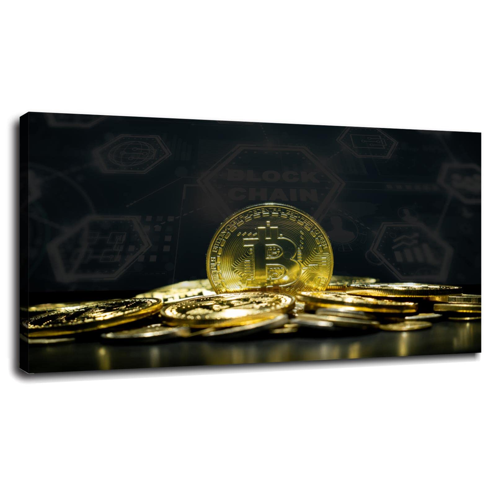 Amazon.co.jp: ビットコインポスター 暗号通貨 キャンバスプリント ブロックチェーン ウォールアート ホーム用 パネル1枚  額入り20x12インチ : ホーム＆キッチン