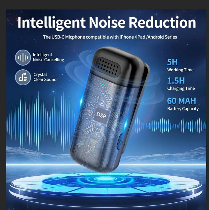 Image of GWINGS Professional Wireless Mic, Dual Transmitter with Charging Case, USB-C, Li & USB Support with & Android, Laptop Long Battery Life 65 Ft Range, for YouTube, Streaming and More