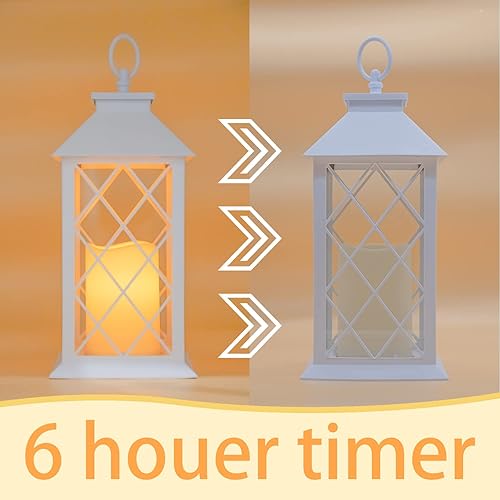 Miniatura 4 de YAKii Farol de vela decorativo con vela LED sin llama y temporizador, vela LED de plástico y soporte, luces colgantes para interiores y exteriores