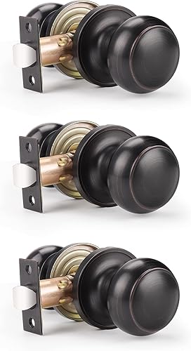 Vista 17 de Probrico Perillas de puerta de paso, manijas de puerta de latón pulido, manijas de puerta de pasillo y armario, cerraduras sin llave, paquete de 10