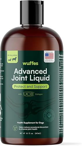 Wuffes Líquido avanzado para articulaciones para perros, suplemento de apoyo para cadera y articulaciones con glucosamina, condroitina, colágeno