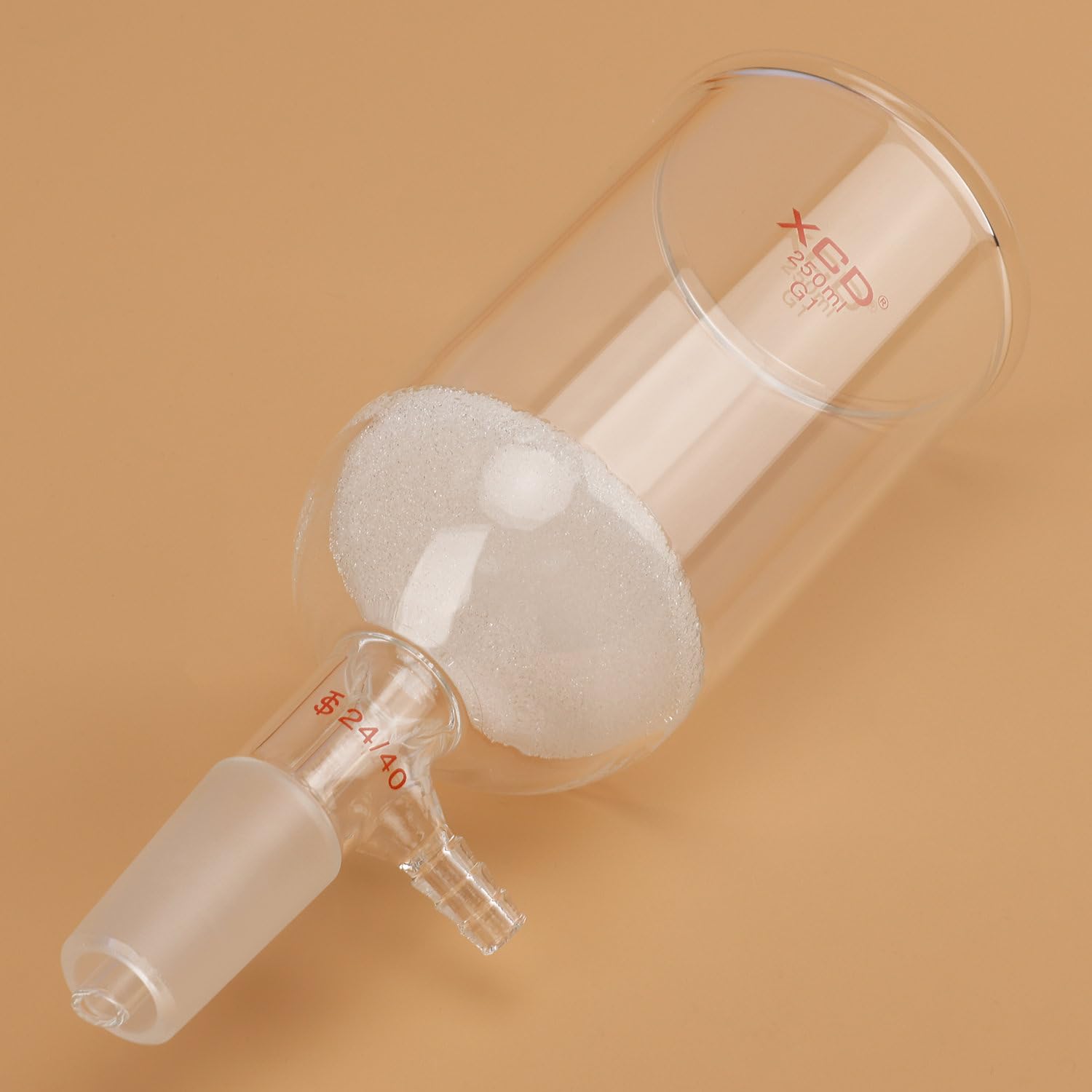 XCD Buchner Funnel with Coarse Frit (G1), 250 ml Borosilicate Glass Buchner Filtering Funnel 24/40 Joint with Vacuum Serrated Tubulation, 76mm ID, 80mm Depth