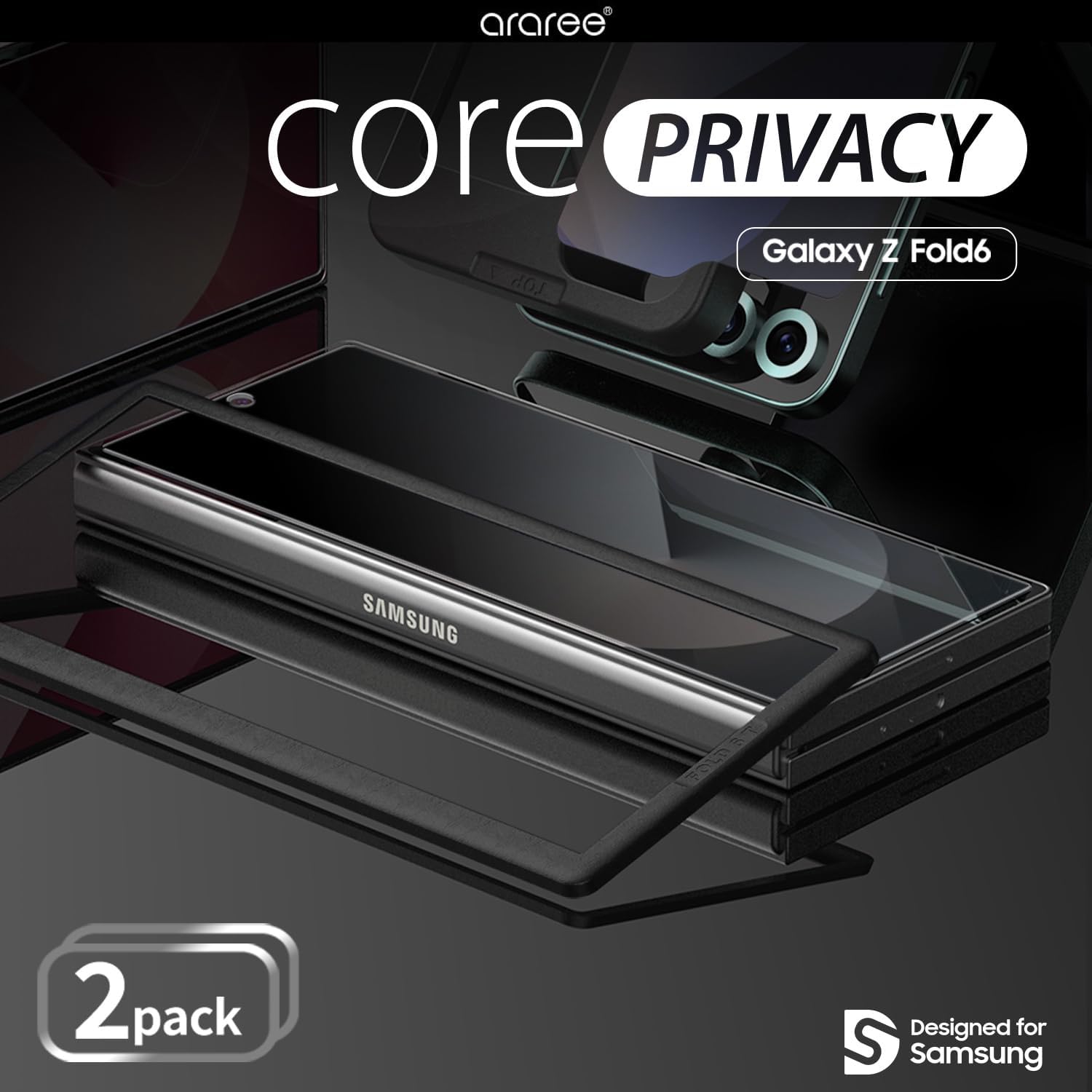 Araree Galaxy Z Fold6 Compatible with Peeping Prevention, Tempered Glass Film (Official Samsung Certified Product), 4 Layers Privacy Protection, Micro Louver Technology, Stress Free, Shatterproof,