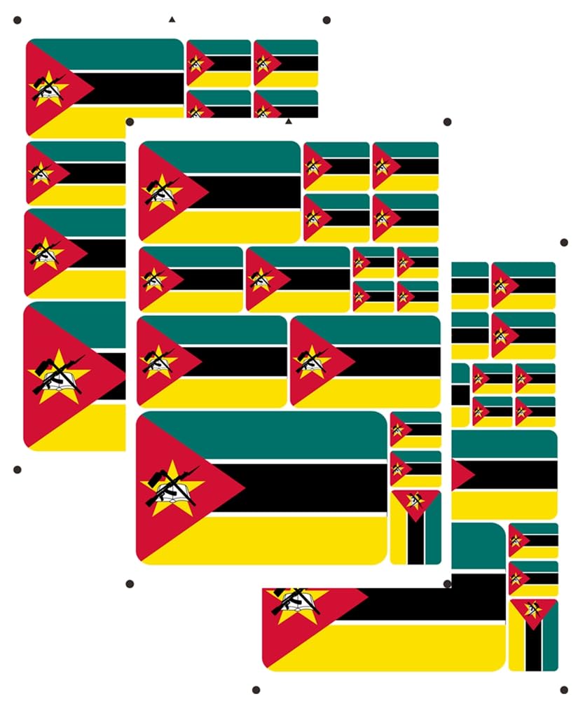 vmcoatdu Mozambique Flag Laser Printing Sticker 3 Pcs Decal in Multiple Sizes Stickers (Yellow Mozambique)