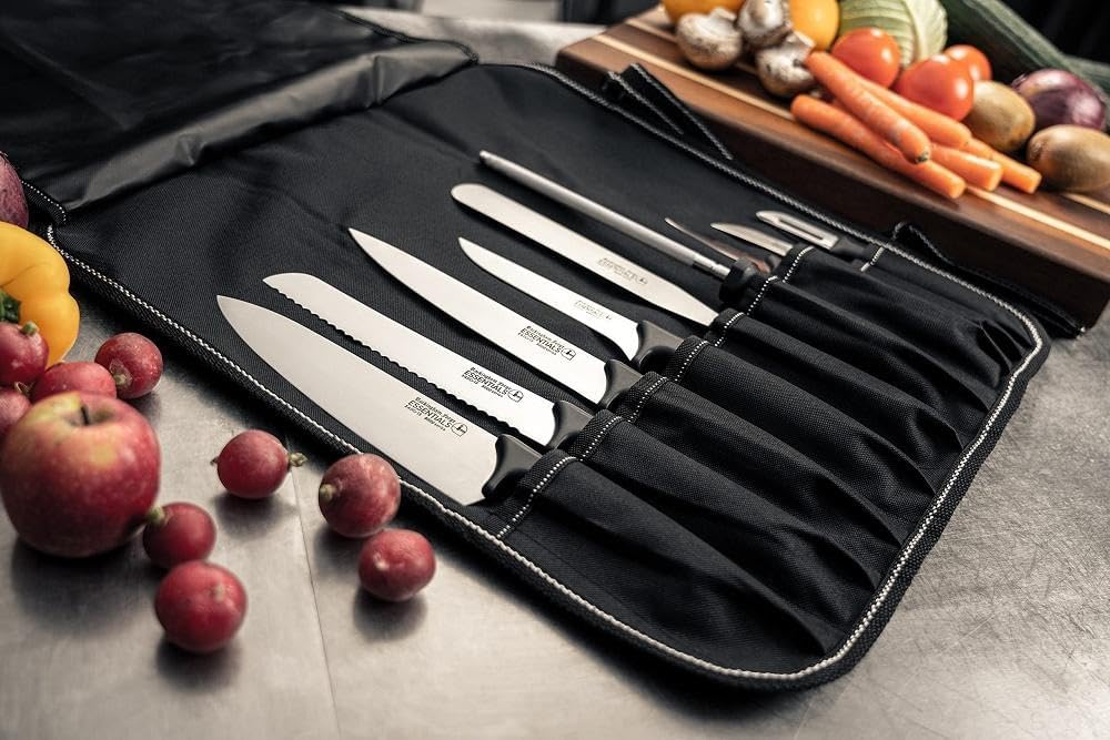 Rockingham Forge Essentials 8007 Range Lightweight Stainless Steel 7” Nakiri Knife with Black Handle, Individually Carded