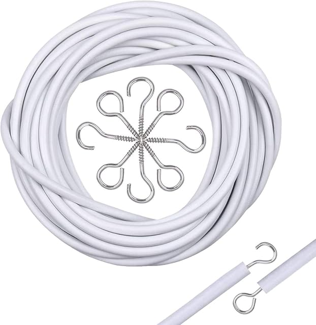 BESELER 10M Curtain Wire and Hooks Set, Net Curtain Wire Cord Cable with 20pcs Eye Bolts and 20pcs Screw-in Hooks for Net Curtain Rod
