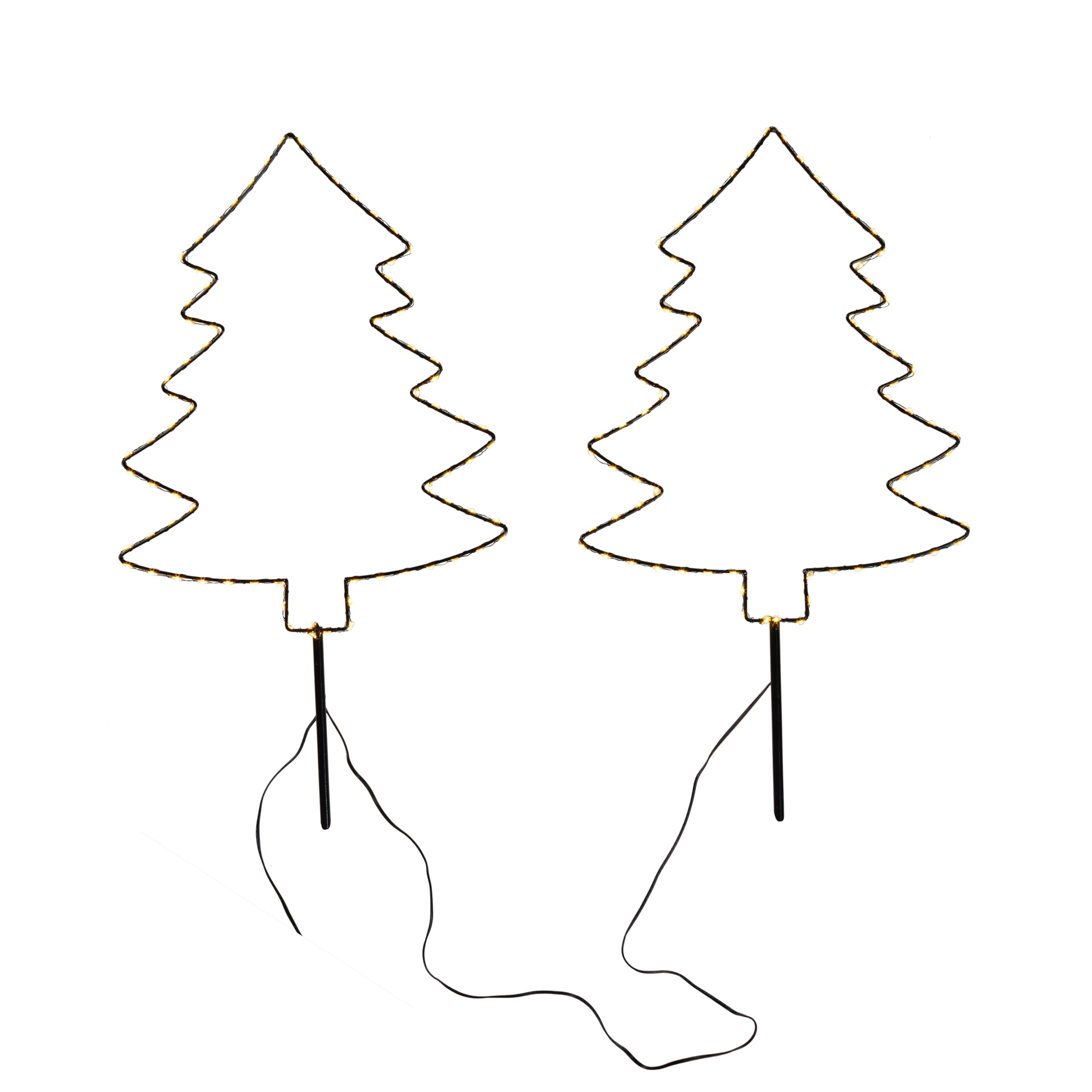 Lights4fun Lot de 2 Balises d’Extérieur Étoiles Lumineuses de Noël avec 142 Micro LED Blanc Chaud avec Minuterie Décoration de Noël pour Extérieur