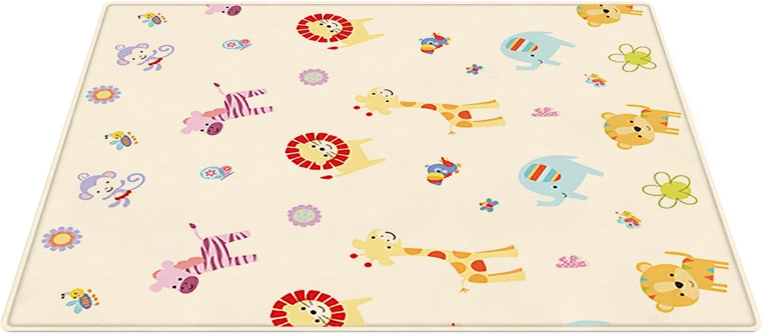 Hibtn Baby Double Sided Thin Play Mat, Non-Slip Playpen Mat, Kids Soft Foam Playing Gym Floor Mat, Infants Large Crawling Mat