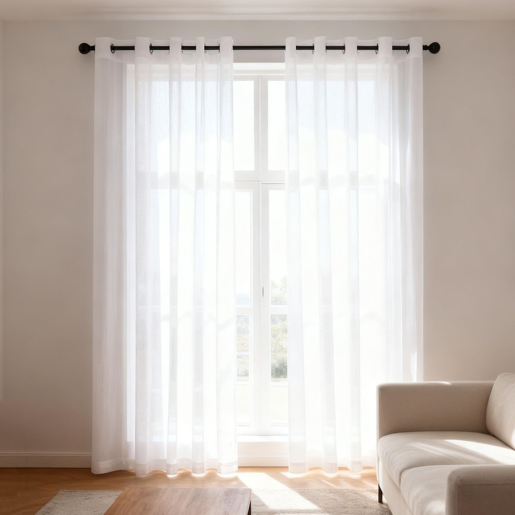 Rideaux voilages semi-transparent anti vis-à-vis blanc 225 x 255 cm