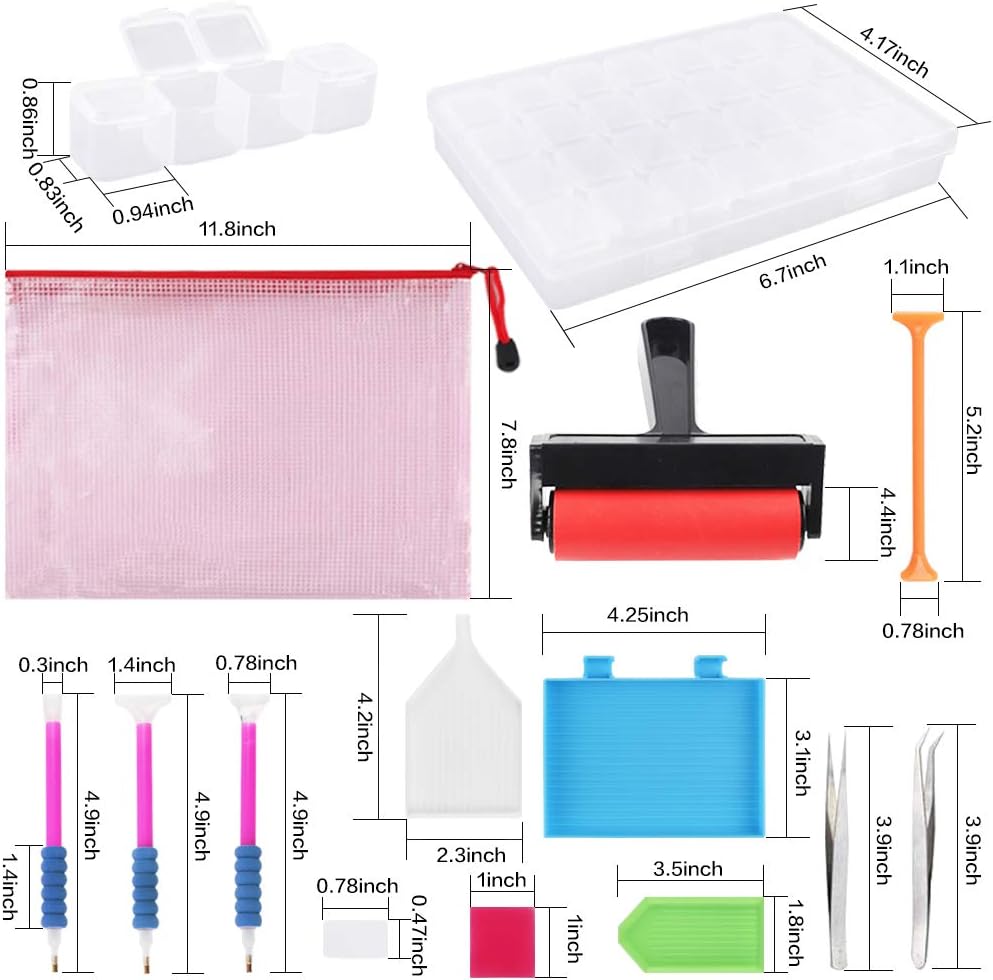 Outuxed 43pcs 5D Diamond Painting Tools Accessories Kits with 2 Packs Diamond Painting Boxes and Roller for Art Crafts
