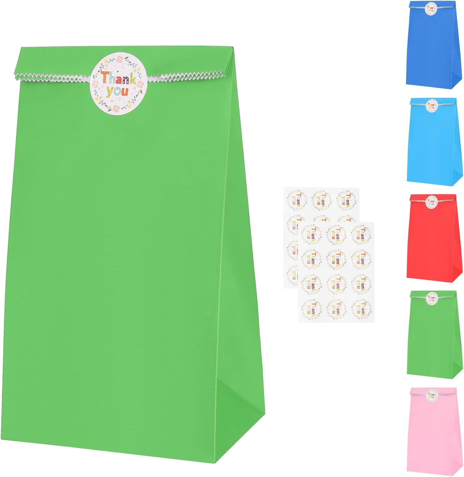 AKHTART 20PCS Paper Party Bags Gift Bags Green Party, Small Party Favour Bags Candy Bags Sweet Bags with 24PCS Stickers for Birthday Baby Shower Christmas Wedding Hen Party - 130 x 80 x 240mm
