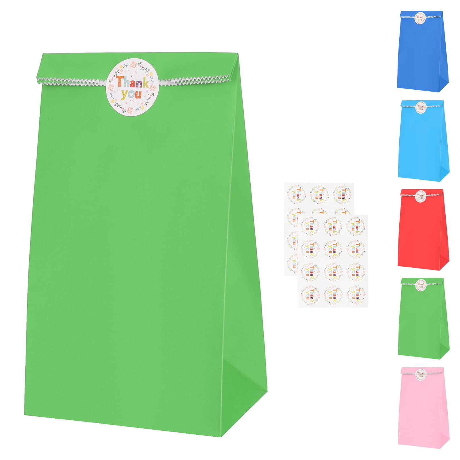 AKHTART 20PCS Paper Party Bags Gift Bags Green Party, Small Party Favour Bags Candy Bags Sweet Bags with 24PCS Stickers for Birthday Baby Shower Christmas Wedding Hen Party - 130 x 80 x 240mm