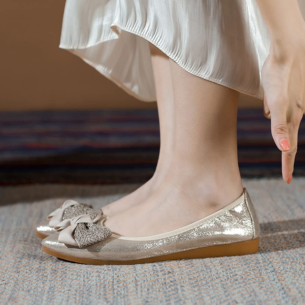 MACHSWON Ballerine da donna scintillanti, comode, casual, a punta, con fiocco, senza lacci, per matrimoni, ballerine eleganti