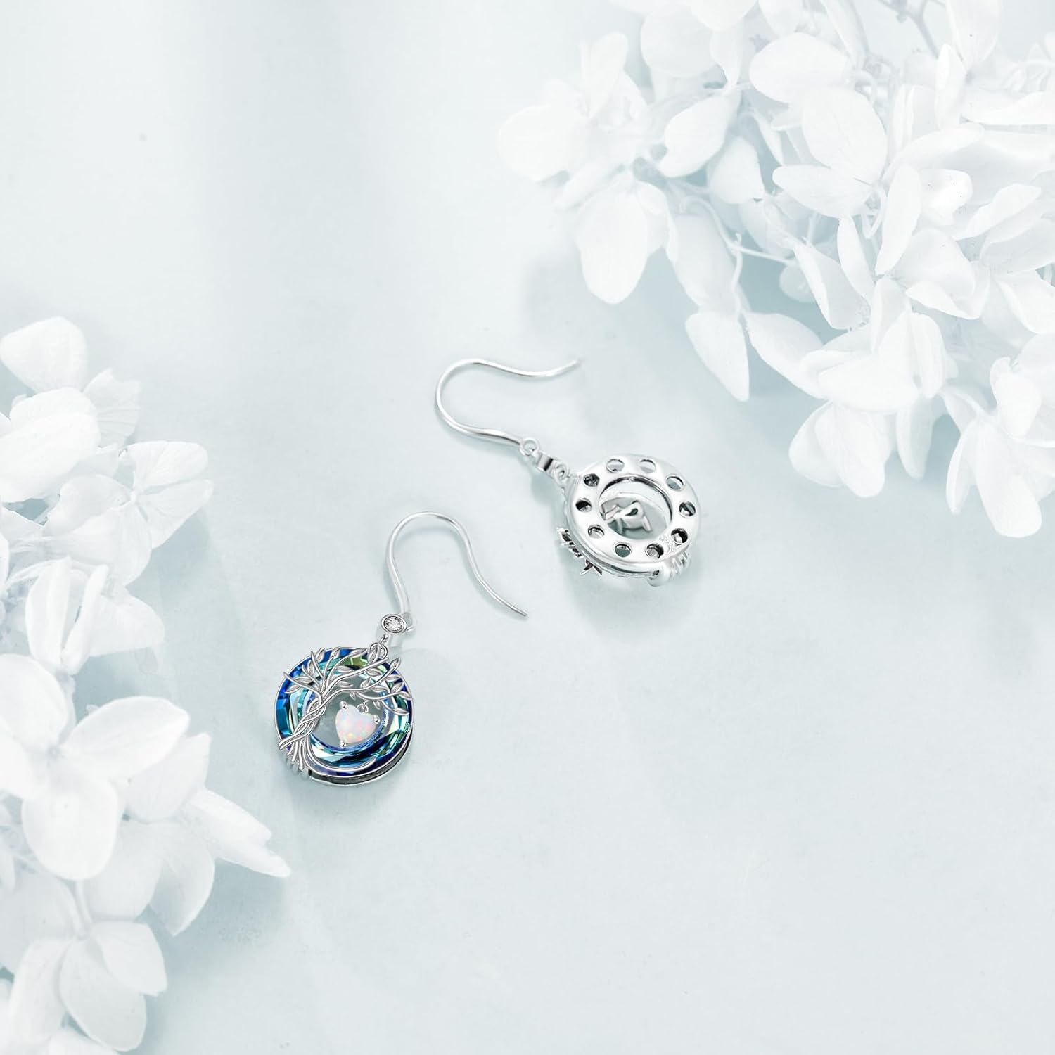 POPLYKE Tree of Life Birthstone Earrings 925 Sterling Silver Dainty Gemstone Birthstone Dangle Drop Earring with Crystal Fine Jewelry Birthday Gifts for Women Her - Image 5