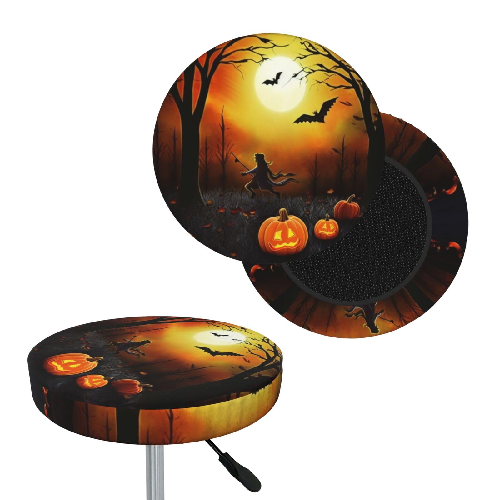 FekiLoot Halloween Party Round Bar Stool Covers Stretch Washable Bar Stool Covers Dustproof Slipcover Bar Chair Covers with Elastic Band for Bar Kitchen Living Room Decor 14 Inch