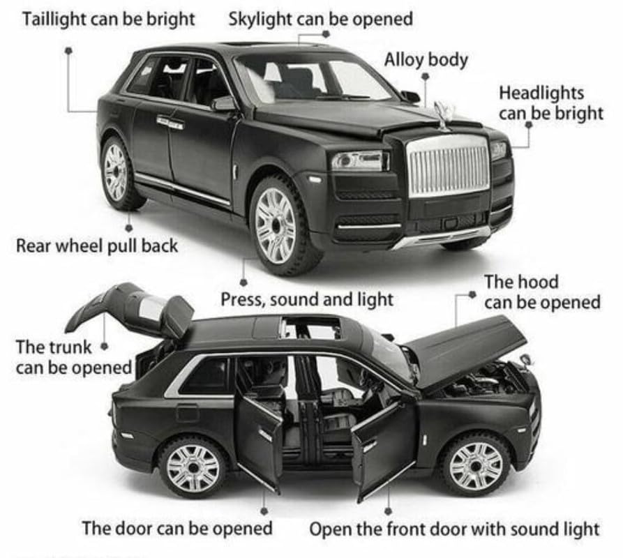Image of Play Boy 1:32 Rolls Royce Cullinan Model Diecast Metal Alloy Pullback Toy Vehicle with Openable Doors Light and Music Car for Kids (Multicolor)