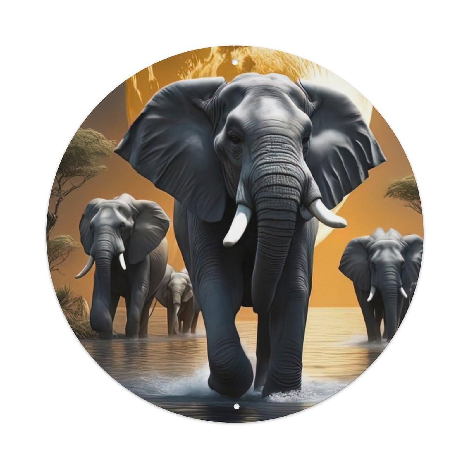 Animal Artwork Elephant in The River Vintage Metal Tin Sign Plaque Wall Decor for Cafe, Club Bar, Office, Garden Metal Poster 8x8Inch