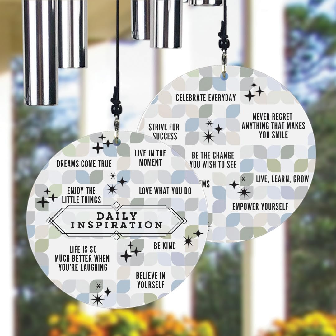 Motivational Wind Chime Daily Inspiration with Uplifting Quotes, Patchwork Sail Design, Outdoor Hanging Chime for Garden, Porch, or Patio, Encouraging Gift Idea