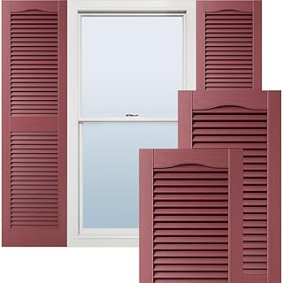 Ekena Millwork Lifetime Vinyl LL1S14X05200WN Standard Cathedral Top Center Mullion, Open Louver Vinyl Shutters, w/Installation Shutter-Lok's & Matching Screws (Per Pair), 14 1/2"W x 52"H, Wineberry