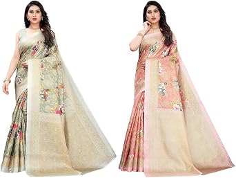 Art Silk Saree Pack of 2 Indian Sari with Unstitched Blouse Piece