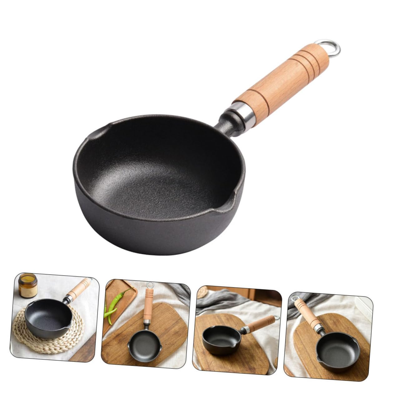 HOLIDYOYO Butter Melting Pot Cast Iron Oil Pouring Pan with Wooden Handle for Melting Candy Butter and More Versatile Small Kitchen Supply for Cooking