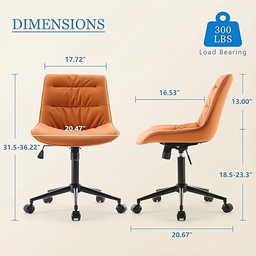 Miniatura 2 de Rowill Silla de oficina de piel sintética, silla de escritorio ergonómica sin brazos con cojín impermeable y ruedas flexibles y elevación de gas