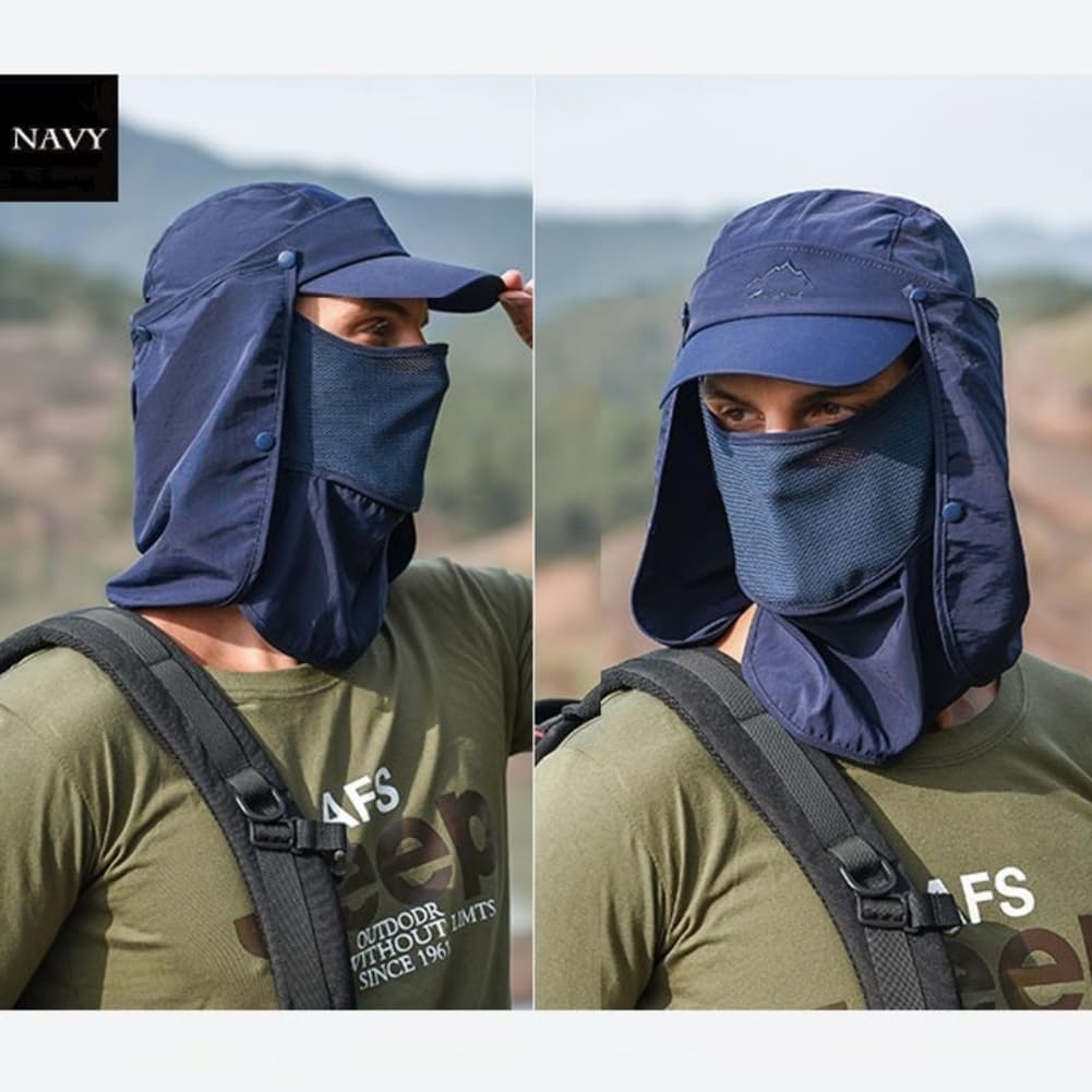 Cap Sun Protection and Weather Elements Outdoor Activities Adjustable Quick Dry Hat Cap Unisex Baseball Hiking Fishing (BG-Dark Blue)
