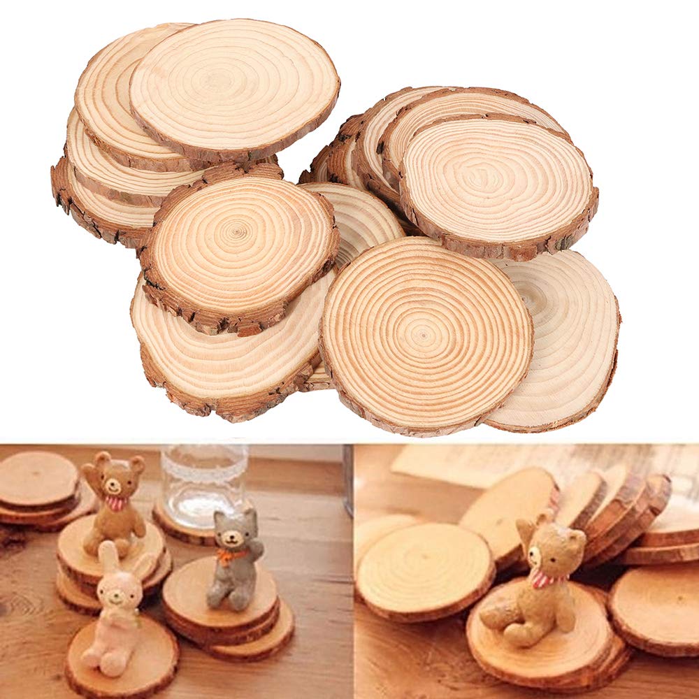 PINGEUI 6 fette di legno naturale, 23-25 cm, cerchi di legno non finiti con corteccia, rotondi vuoti, dischi di legno per fai da te, ornamenti natalizi e decorazioni per matrimoni