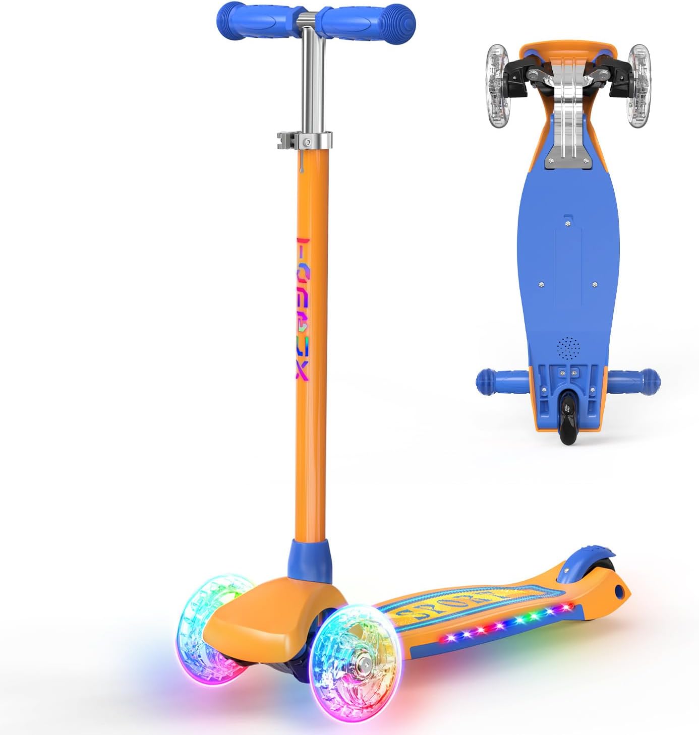 TONBUX Kids Scooter for Ages 3-8: 3-Wheel Kick Scooter with LED Light-Up Wheels & Deck, 7 Lighting Modes, 4 Adjustable Heights, Metal-Reinforced Deck, Lean-to-Steer Balance Training Toddler Scooter