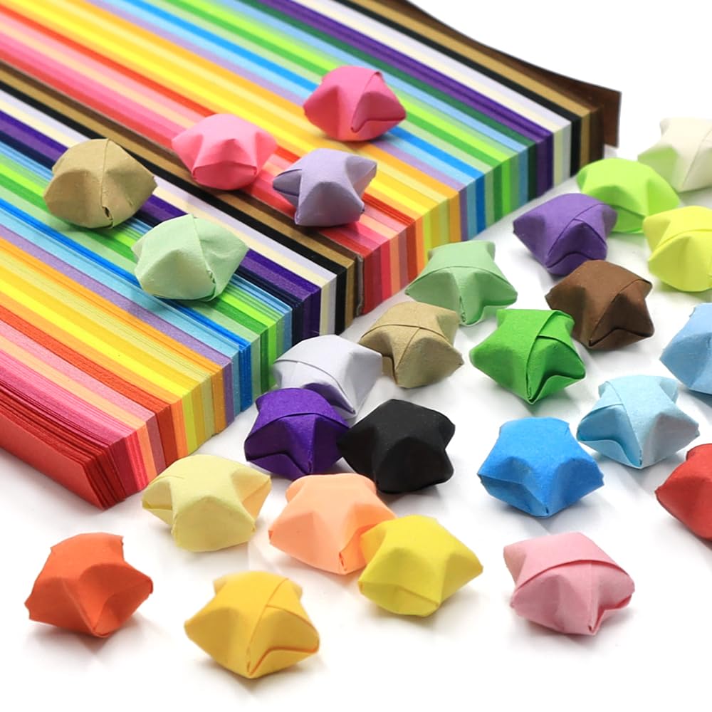 27 colores, 4 paquetes, colores arcoíris, origami, estrellas, tiras de papel, tiras de papel de estrella, tiras de papel para manualidades, origami para hacer arte DIY, colores arcoíris