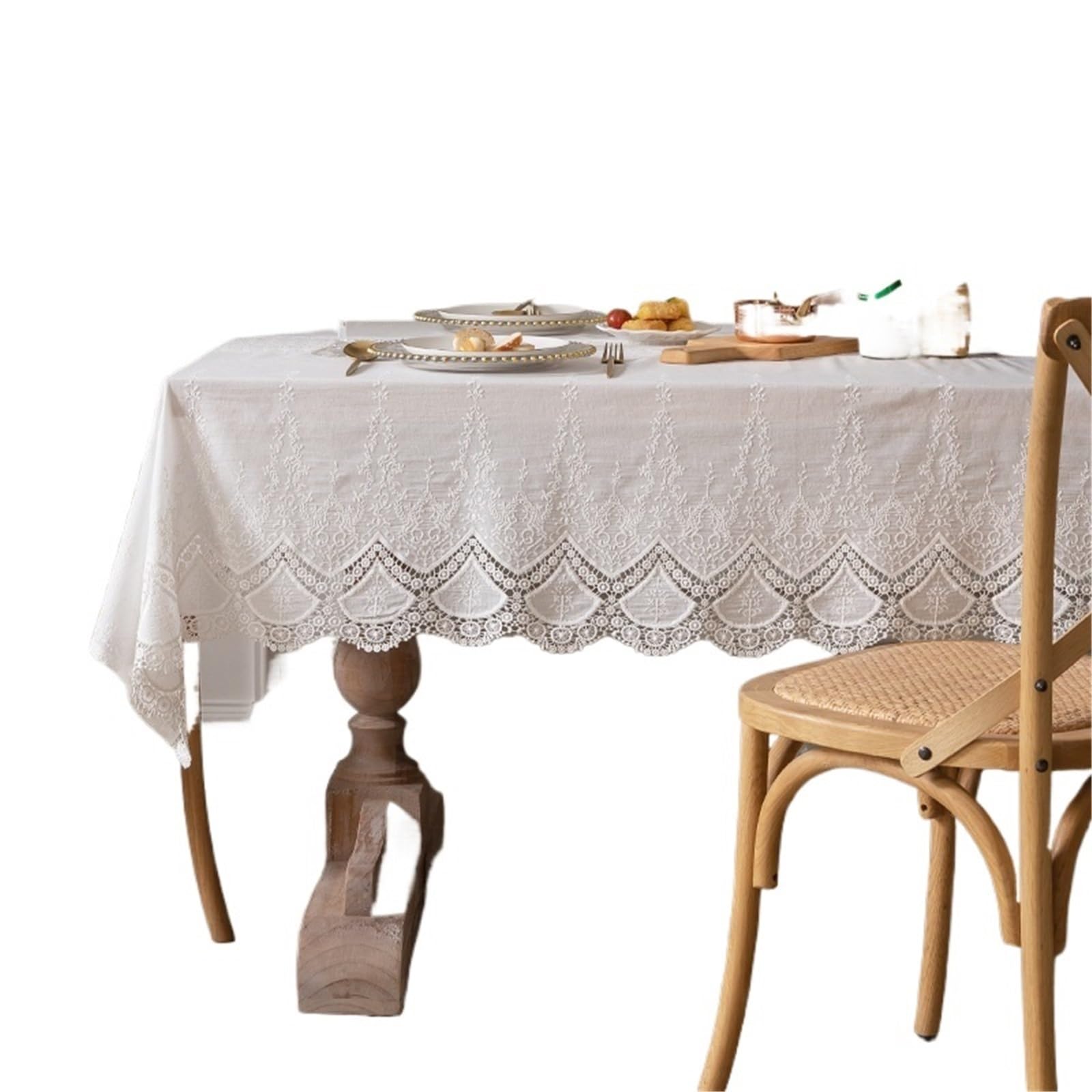CSSHNL Lace Tablecloth White Cotton Tablecloths Lace Rectangle Dust-Proof Table Cover For Wedding Decorations