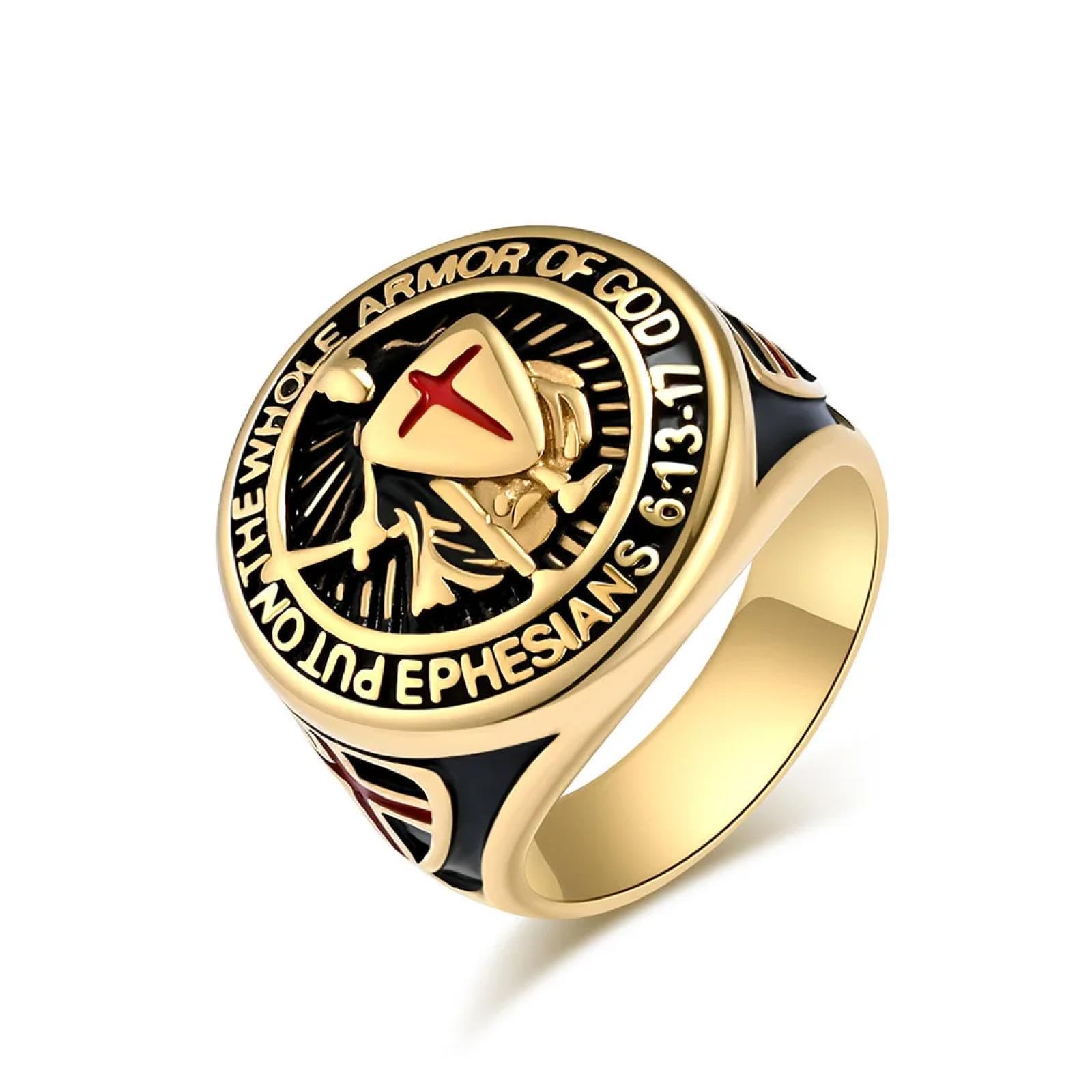 Ring Ringe Damen Bijouterie Herren Grenzüberschreitender Europäischer Und Amerikanischer Stil Retro Temple Knight Shield Cross Ring Ring Nische Personalisierter Handschmu