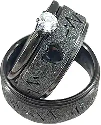 Par Alianças Namoro Compromisso Preta Diamantada + Solitário