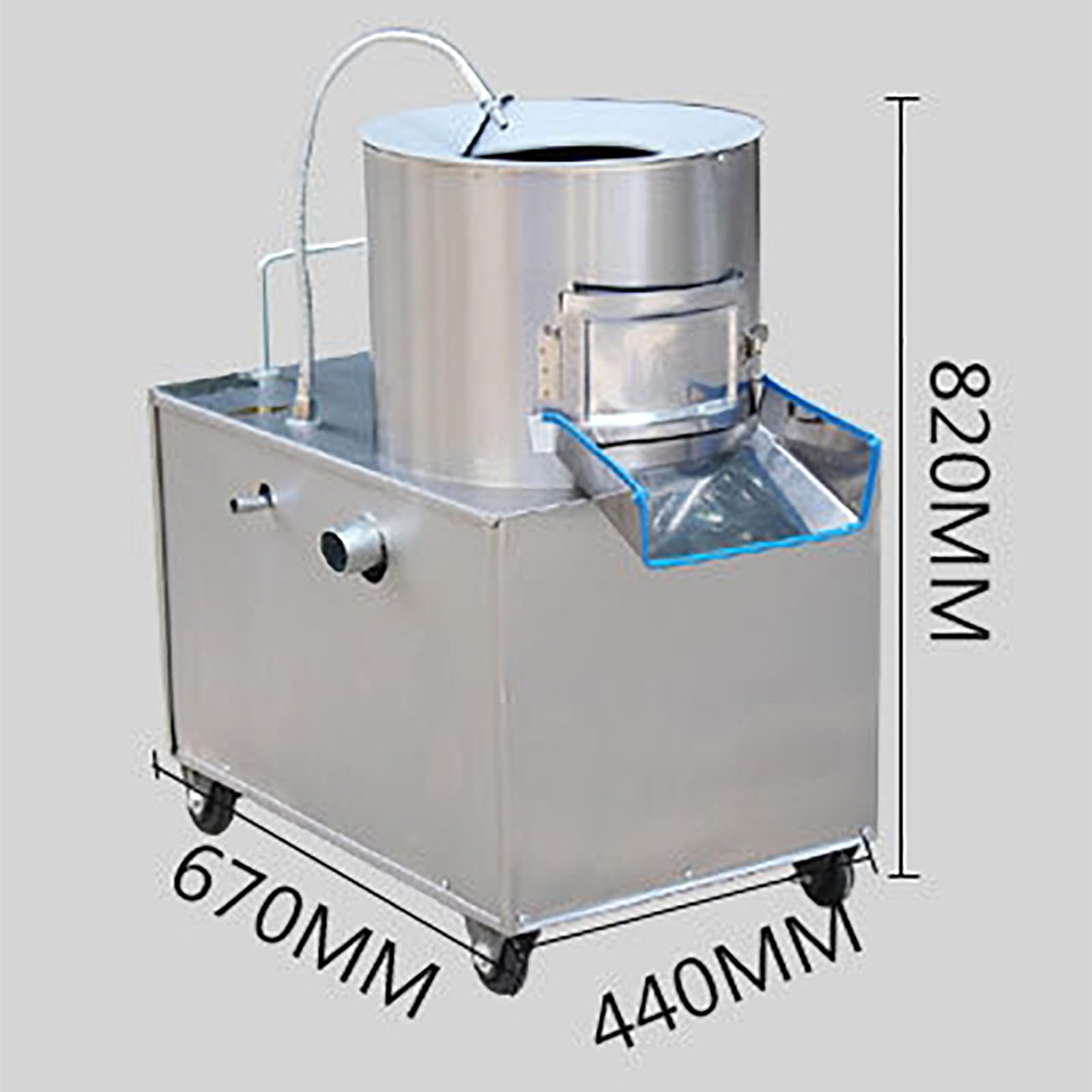 Peladora Patatas Eléctrica, Peladora Comercial Frutas Y Verduras con Pared Interior Acero Inoxidable Y Tubería Agua Descarga Universal,Salida 220kg/h, Uniforme Completo Sin Daños, para Jengibre