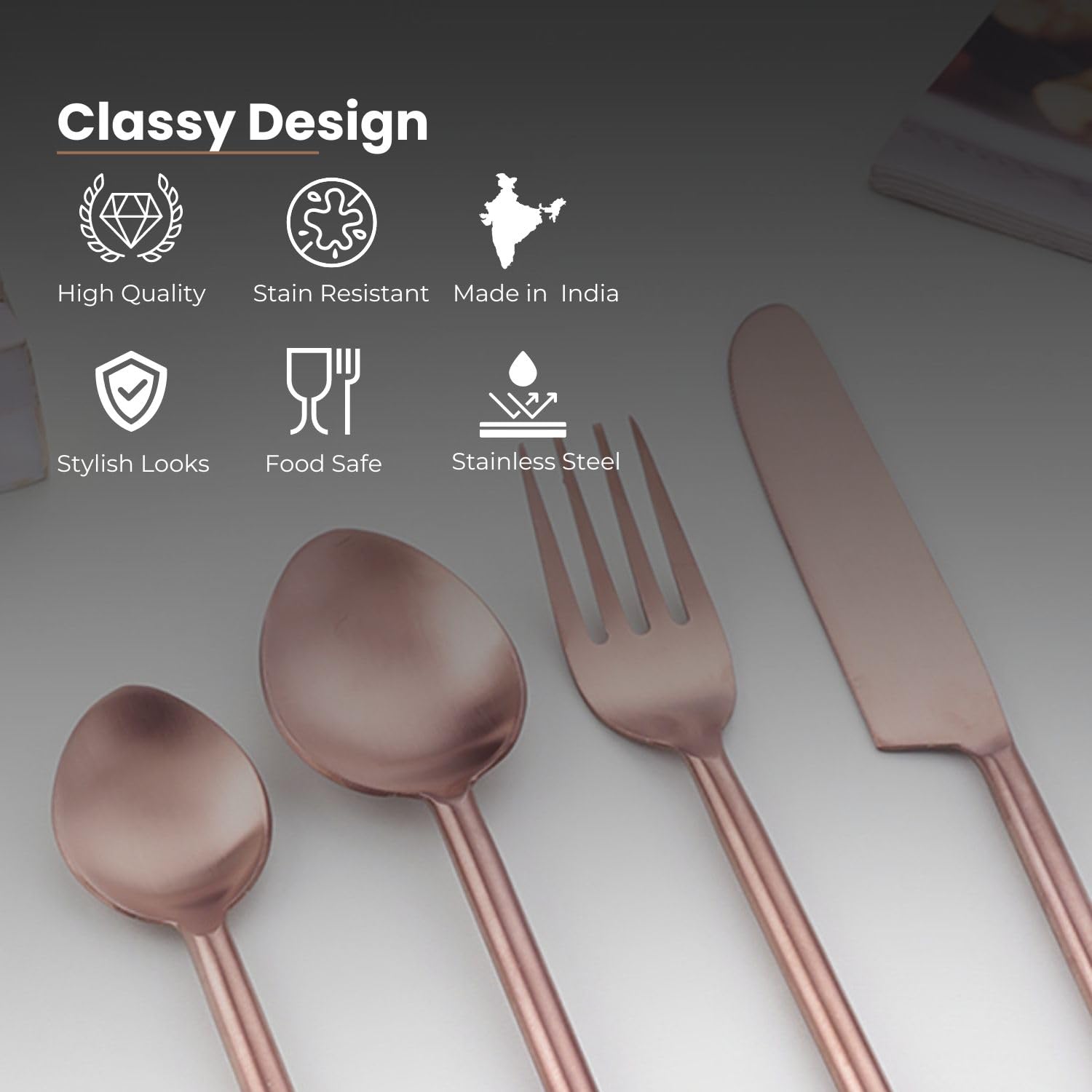 VarEesha Rose Gold Stainless Steel Table Spoons Set of Six | Elegant Lead Free Stainless Steel Table Spoons for Dinner| Flatware for Dining Table| Cutlery for Gifting 4