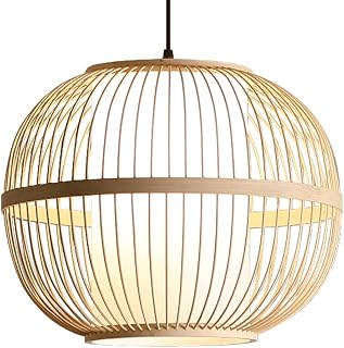 RCIDOS Weave Bamboo Hanging Lighting Hand Woven Japanese Pendant Light Tropical Antique Shade Droplight Fixture Modern Natural Lantern Chandelier Lamp for Kitchen Living Room Bedroom Bedside Clubs