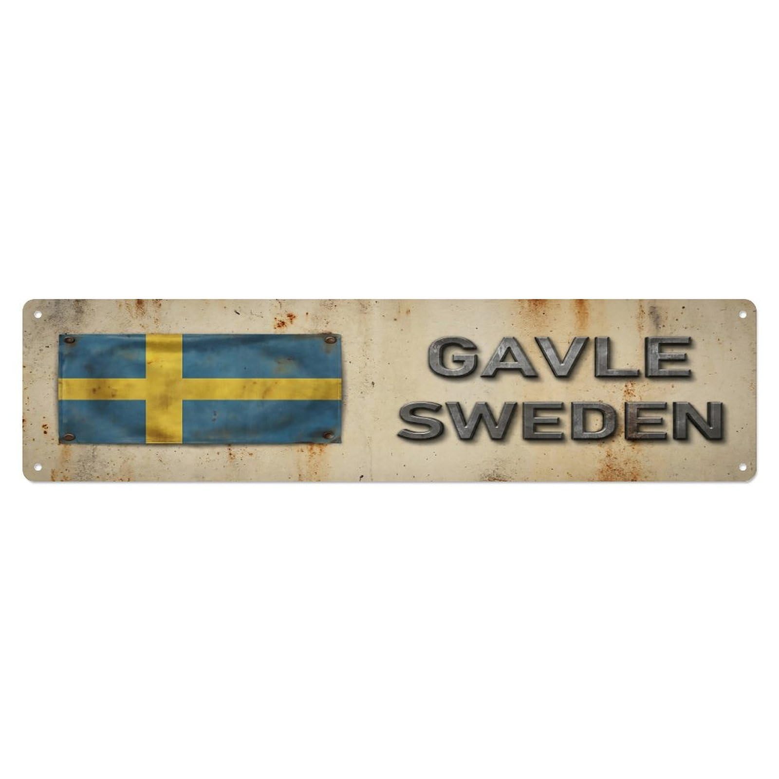 Vintage Gavle Sweden Flag Decor Rustic Travel Metal Tin Sign