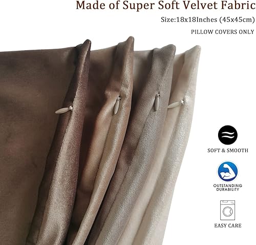 Miniatura 3 de Juego de 4 fundas de almohada neutrales de 18 x 18 pulgadas fundas de almohada de terciopelo suave almohadas sólidas lujosas fundas de almohada
