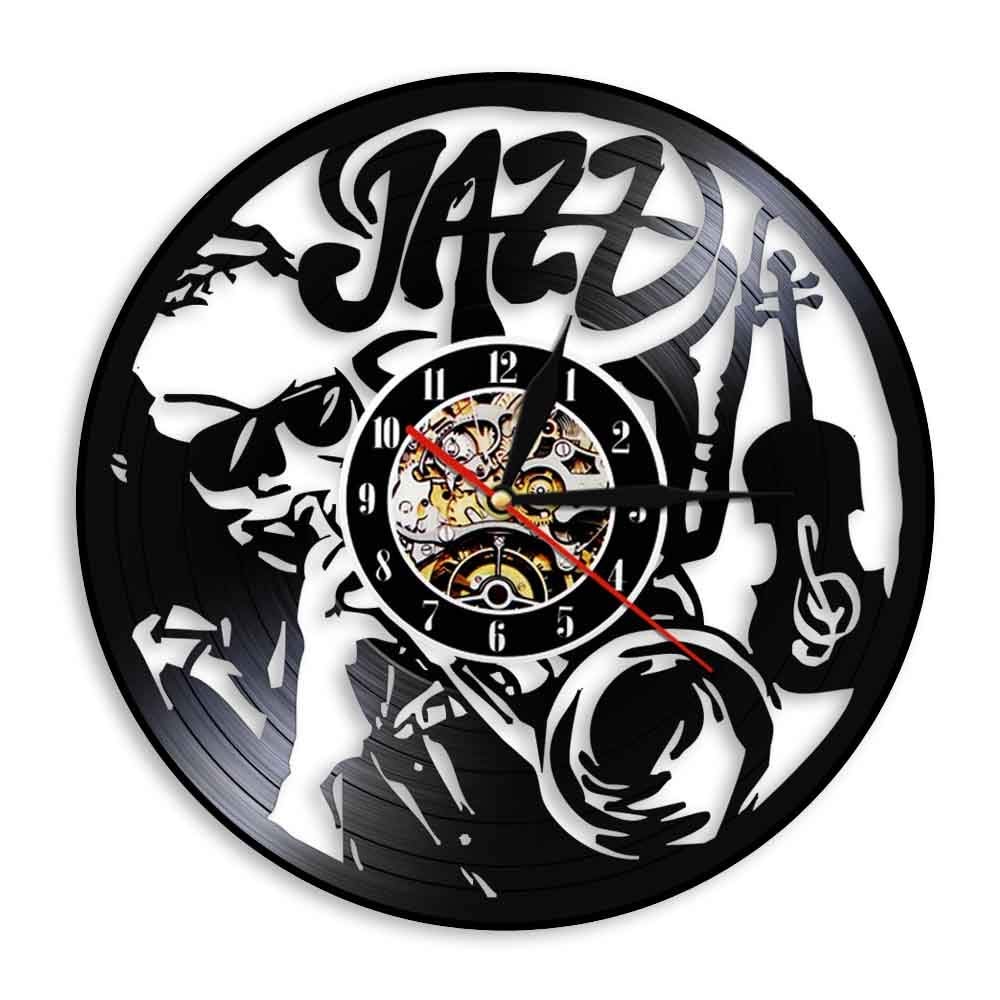 ELD 30 cm vintage muzyka jazzowa płyta winylowa zegar ścienny z podświetleniem LED akrylowy zegarek saksofonista muzyk miłośnik jazzman prezent świąteczny z 7 kolorami zmiana przyjaciół prezenty lampy