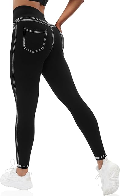 VOOVEEYA Curvy Leggings pour femmes, pantalons de yoga haute taille avec poches arrières Contrôle du tummy