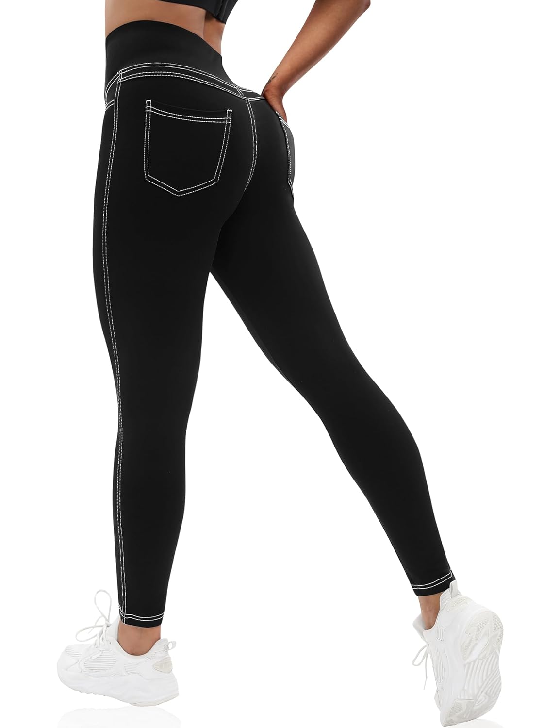 VOOVEEYA Curvy Womens Leggings High Waisted Yoga Pants with Back Pockets Tummy Control - Buttery Soft - Stretchy