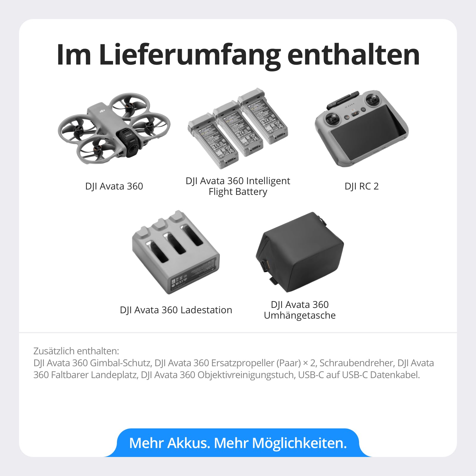 DJI Avata 360 Fly More Combo (RC 2), 360°-Drohne mit 1-Zoll-8K-360°-Imaging für FPV- und Luftaufnahmen, 360°-Kameradrohne mit Propellerschutz. Enthält die RC 2 für präzise Steuerung und drei Akkus.