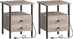 HOOBRO End Table with Charging Station, Bedside Table with 2 Drawer & USB Ports & Power Outlets, Nightstand for Small Spaces, Stable and Sturdy, for Living Room, Bedroom, Rustic Brown BF43UBZ01