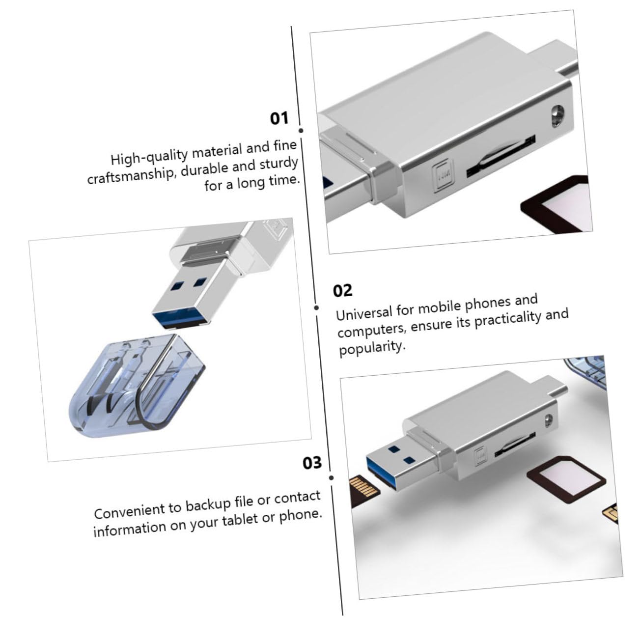 Lettore Schede Usb-c 3.0 in Lega di Zinco e Abs per Backup