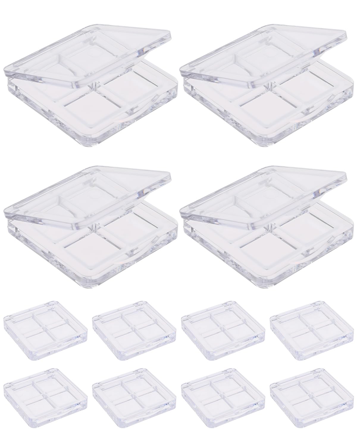 EORTA 12 Pieces Empty Makeup Palettes Box 4 Grids Eyeshadow Pigment Tray Women Refillable eyeshadow Lipstick Blush Highlighters Container Clear Square