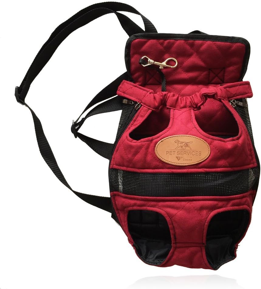 T Tocas Legs Out Front Carrier for Small Dogs,Double Shoulders Straps Canvas Backpack Bag (Large)