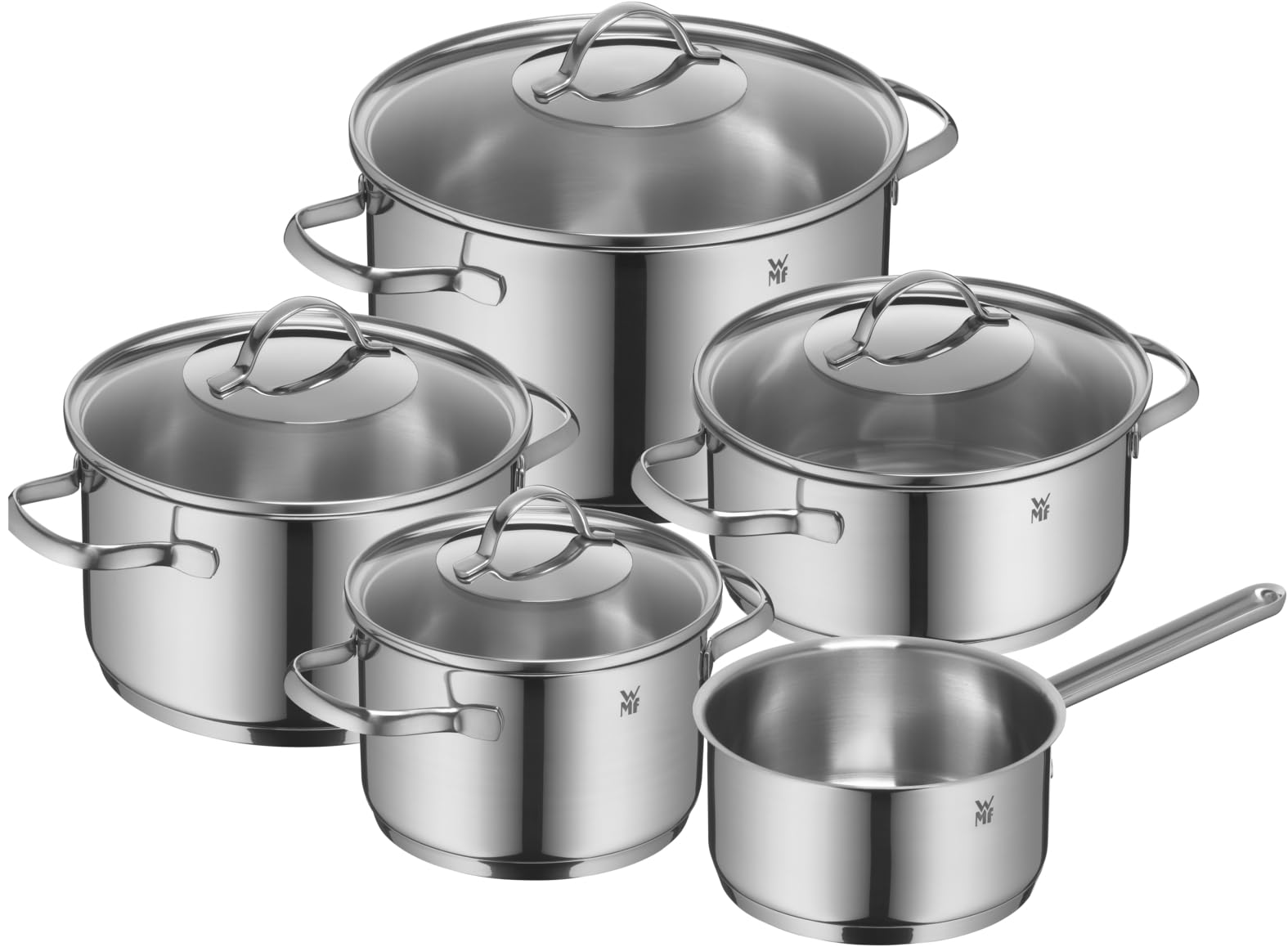 Provence Plus 5-Piece Induction Saucepan Set with Glass Lid, Polished Cromargan Stainless Steel, Saucepan Set, Uncoated