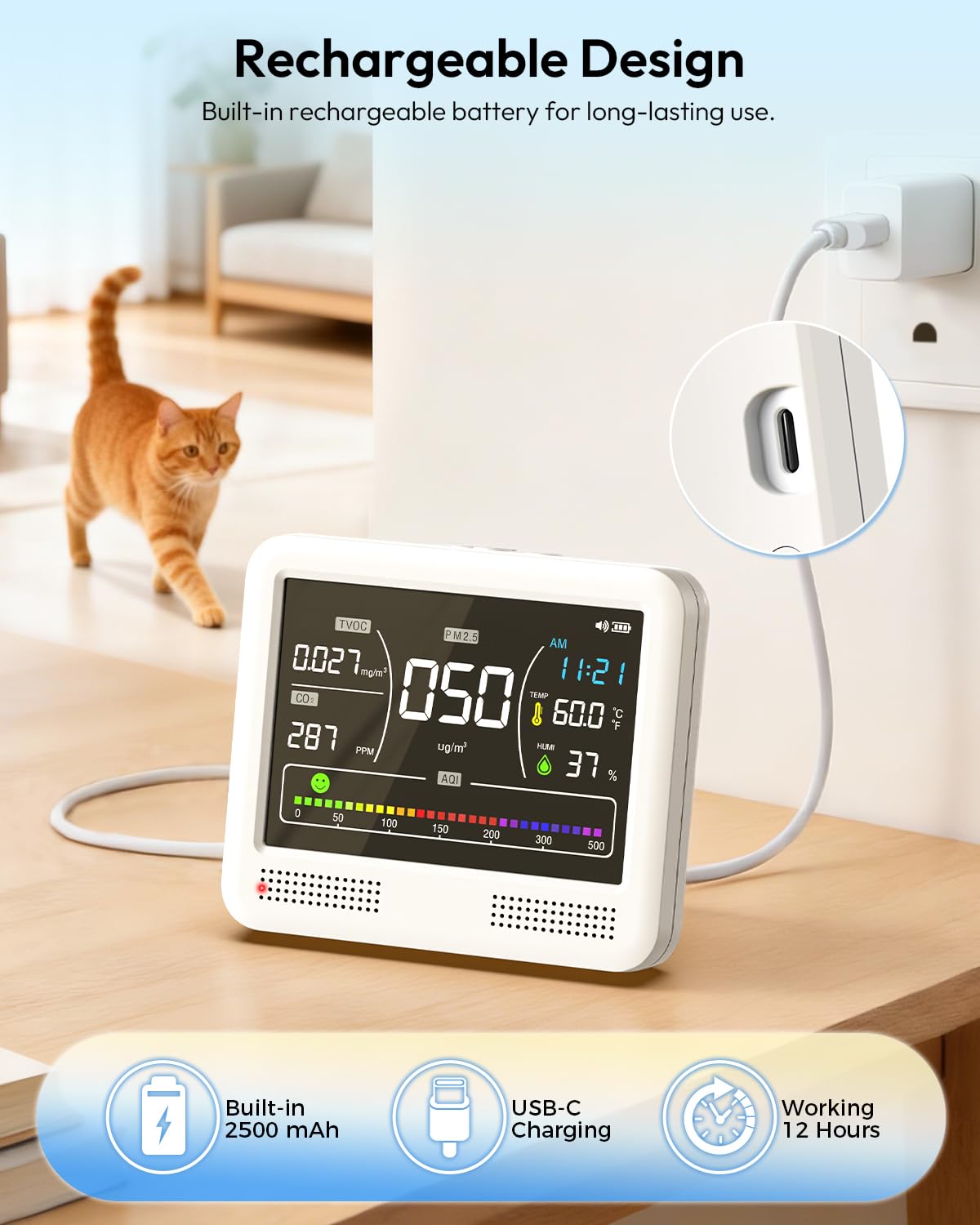 16-in-1 Air Quality Monitor Indoor CO2 Monitor 9 Readings 7 AQI Alerts — Amazon image 8