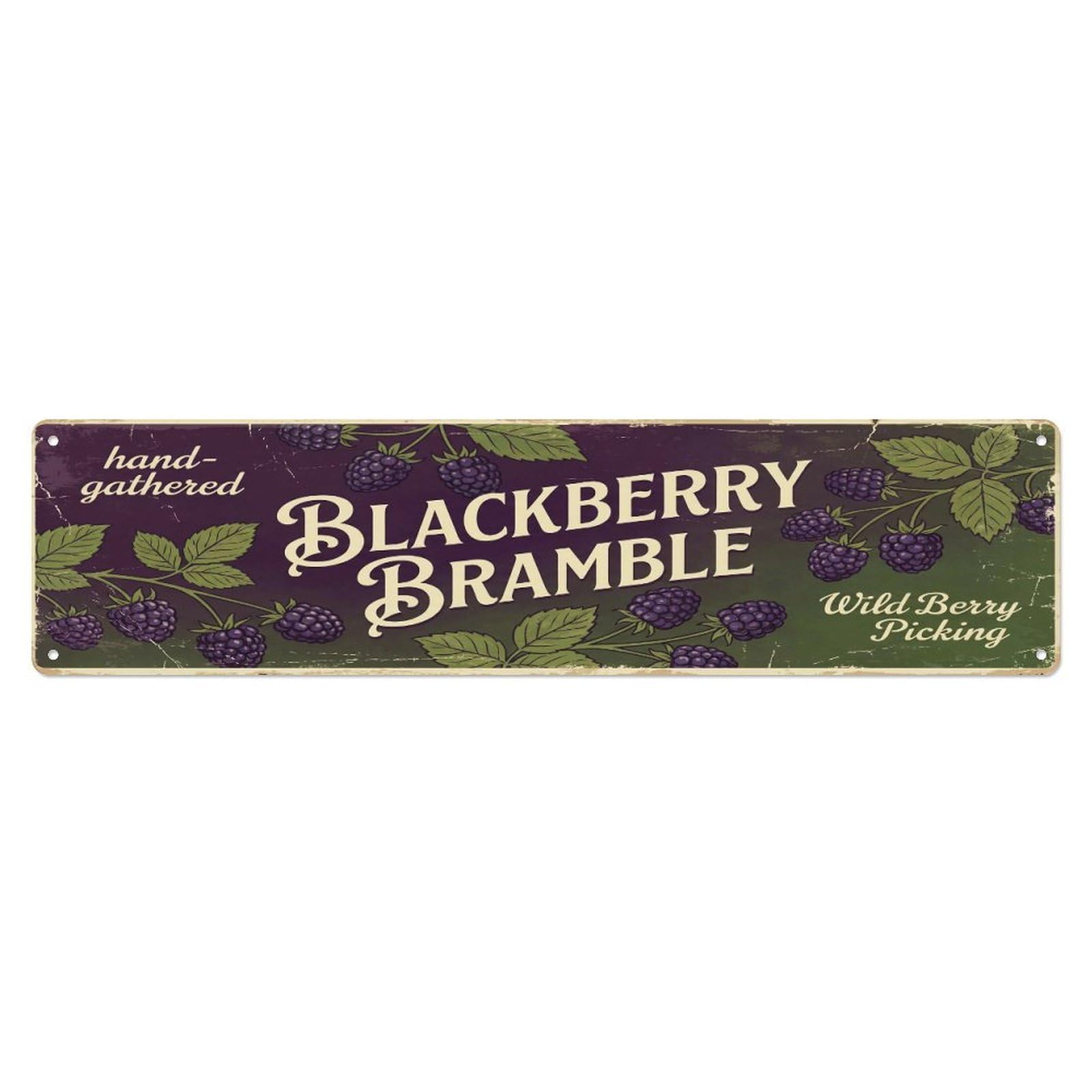 Olhnbad 4X16inch(10X40cm) Vintage Cottagecore Garden Blackberry Bramble Banner Metal Tin Sign