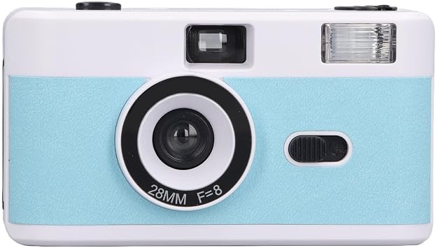 Zyyini 35mm Film Camera, 35mm Reusable Film Camera with Flash, Vintage Film Supports Both Black and White or Colored 35Mm 135 Film, White and Blue